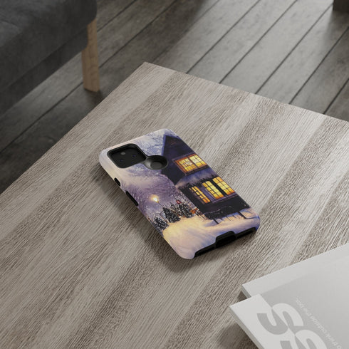Glowing Homes in the Snow with Christmas Decorations - Impact Resistant Phone Case